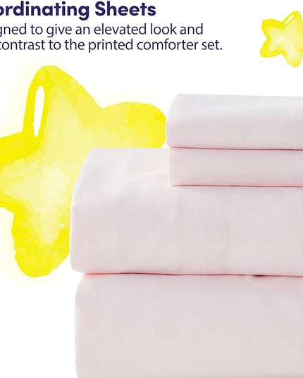 Kids Bedding Set Bed in a Bag for Boys and Girls Toddlers Printed Sheet Set and Comforter, Full, Rainbow Unicorn (Pack of 4) - LeafyLoom