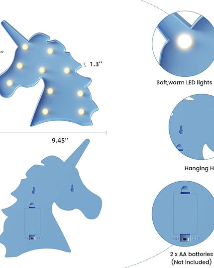Blue Unicorn Decor, Battery Powered Unicorn Night Light for Kids, Unicorn Party Decorations, Unicorn Birthday Decorations for Girls, Girls Night Light, Girls Room Decor - LeafyLoom