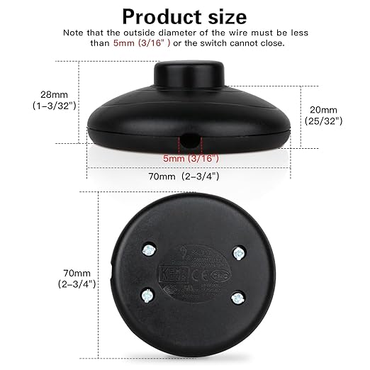 1Pcs Floor Lamp Foot Switch, Black Foot Pedal Switch, Round Floor Lamps Foot Inline Switch, Step ON Off Spring Push Button, for Foot Pedal Control Replacement Floor Lamp Extension Cord Parts - LeafyLoom
