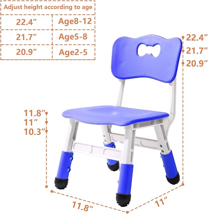 Adjustable Kid Chairs Indoor 3 Level Adjustable Suitable for Children Age 2-6. Maximum load-bearing 220LBS Suitable for Family Classroom and Nursery Child Seat Set (2-Pack-Navy Blue) - LeafyLoom
