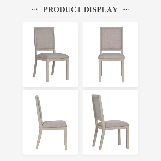 COLAMY Wood Dining Chairs Set of 6, Mid Century Modern Upholstered Kitchen Chairs,19 Inch Fabric Dining Chair with Back for Kitchen Dining Room,Ivory - LeafyLoom