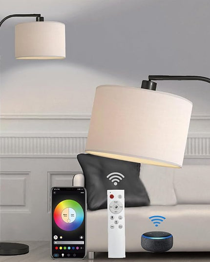Black Floor Lamp with Remote Control, 1200 Lumens 15W LED Bulb Included, Adjustable Height Arc Floor Lamps for Living Room, Black Standing Lamp Dimmable Floor Lamp for Bedroom, Office - LeafyLoom