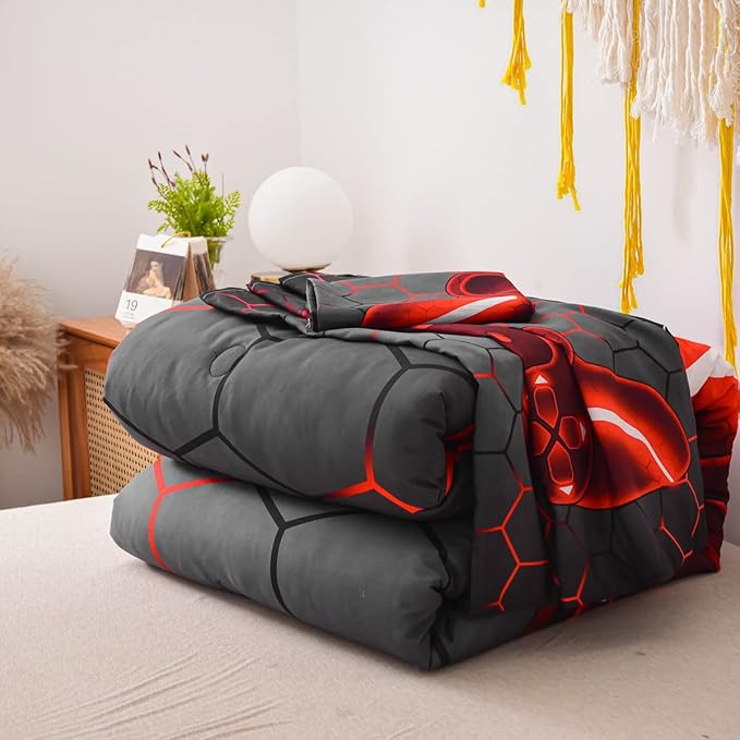 NTBED Game Console Comforter Set for Boys Girls Kids Geometric Lightweight Microfiber Bedding Sets (red, Queen) - LeafyLoom