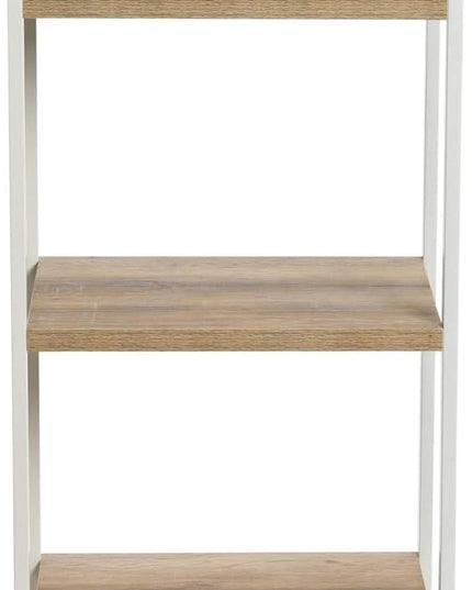 Household Essentials Jamestown Narrow 5 Shelf Open Storage Bookshelf Coastal Oak Rustic Wood Grain and White Metal - LeafyLoom