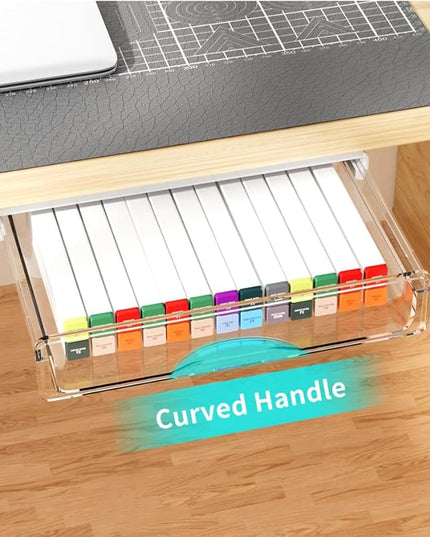 Under Desk Storage Drawer Kit, Clear Under Desk Drawer Mounted Below Table Medium and Small Size 2 Pcs Combo for Home Bedroom Office Kitchen Organization - LeafyLoom