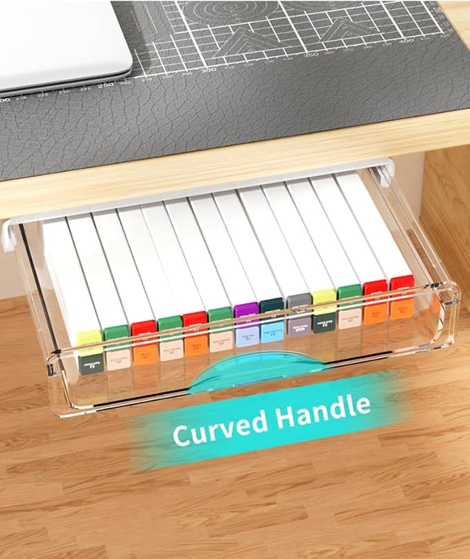 Under Desk Storage Drawer Kit, Clear Under Desk Drawer Mounted Below Table Medium and Small Size 2 Pcs Combo for Home Bedroom Office Kitchen Organization - LeafyLoom