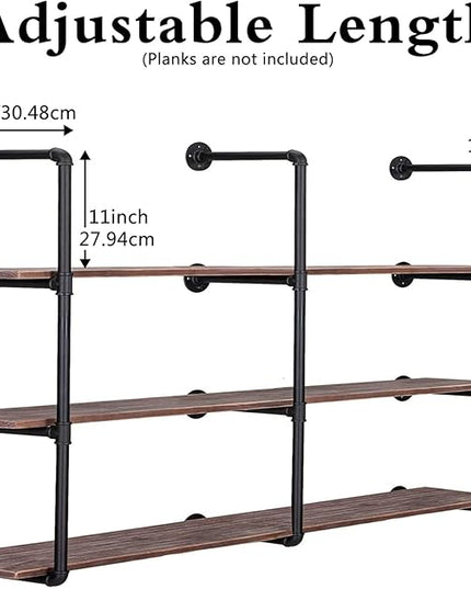 Pynsseu Industrial Iron Pipe Shelving Brackets Unit, Farmhouse Wall Mounted Pipe Shelves for Kitchen Bathroom, DIY Bookshelf Living Room Storage, 3Pack of 4 Tier - LeafyLoom