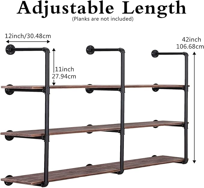 Pynsseu Industrial Iron Pipe Shelving Brackets Unit, Farmhouse Wall Mounted Pipe Shelves for Kitchen Bathroom, DIY Bookshelf Living Room Storage, 3Pack of 4 Tier - LeafyLoom