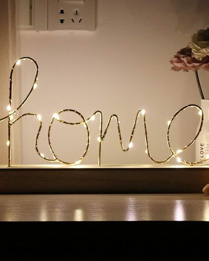 GUOCHENG home Alphabet Letter Light Battery Operated LED Table Lamps home Romantic Decorative Mood Lights Starry String Night Light, Wedding Christmas Bedroom Decor(Metal home) - LeafyLoom
