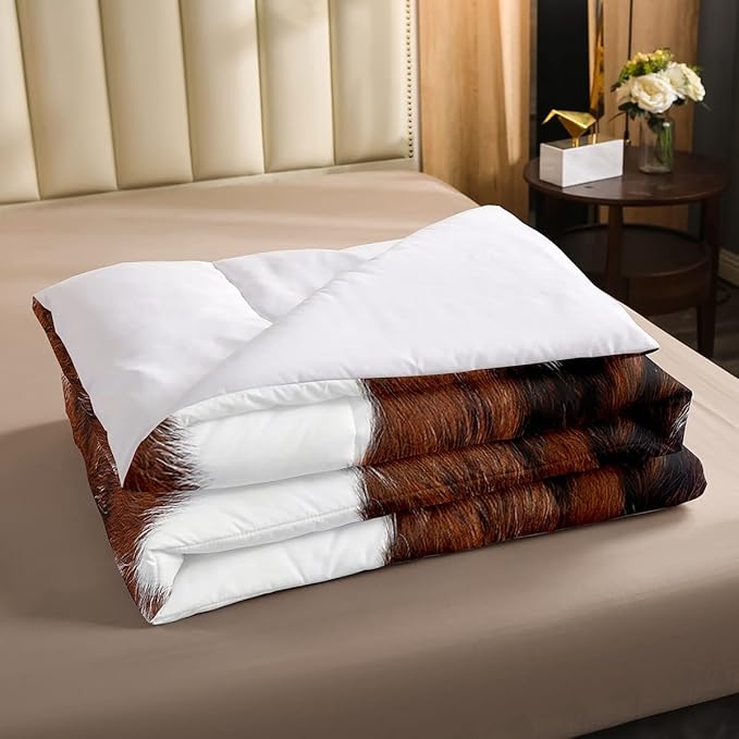 Erosebridal Cowhide Comforter Set for Kids Boys, Cute Brown White Cow Bedding Set Twin Size, Farm Animal Skin Down Comforter Western Cowboy Country Duvet Sets Farmhouse Decoration - LeafyLoom