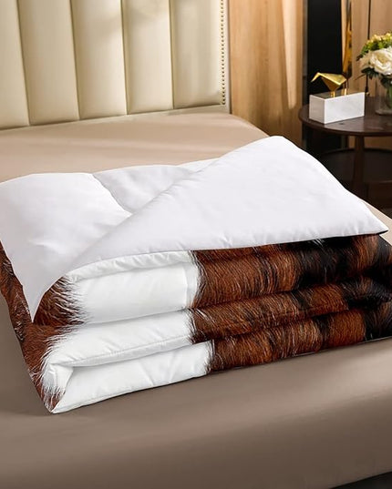Erosebridal Cowhide Comforter Set for Kids Boys, Cute Brown White Cow Bedding Set Queen Size, Farm Animal Skin Down Comforter Western Cowboy Country Duvet Sets Farmhouse Decoration - LeafyLoom
