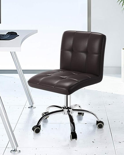 360° Office Desk Chair,PU Adjustable Rolling Task Chair with Backrest for Barber,Office,Home, Computer,360° Swivel,Armless (brown) - LeafyLoom