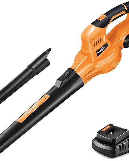 SnapFresh Cordless Leaf Blower - 20V Electric Leaf Blower with 2.0 Ah Battery and Charger - Lightweight 2-Speed Leaf Blower for Lawn Care and Yard/Garden/Patio Cleaning (Orange) - LeafyLoom