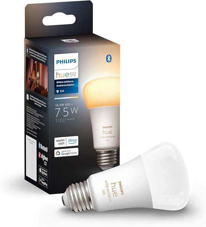 Philips Hue Smart 75W A19 LED Bulb - White Ambiance Warm-to-Cool White Light - 1 Pack - 1100LM - E26 - Indoor - Control with Hue App - Works with Alexa, Google Assistant and Apple Homekit PhilipsHue