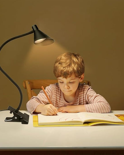 Semlos LED Reading Light, Clamp Lamp 3 Color Modes 5 Brightness, Clip Ligh for Desk Bedside Table, 5W USB Powered, Flexible Arm(Black) - LeafyLoom