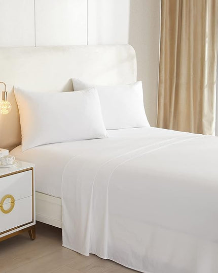 HighBuy Full Size Sheet Sets White - 4 Piece Bed Sheets and Pillowcase Set for Full Bed Mattress - Cooling Sheets Soft Deep Pocket Sheets,Fitted Sheets,Full Bed Sheets,White - LeafyLoom
