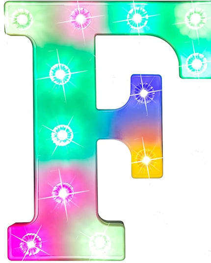 Glintee LED Letter Lights Sign Light Up Letters Sign for Night Light Wedding/Birthday Party Battery Powered Christmas Lamp Home Bar Decoration- (Colorful F) - LeafyLoom