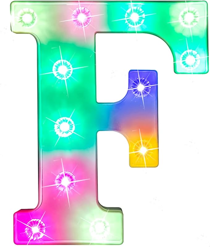 Glintee LED Letter Lights Sign Light Up Letters Sign for Night Light Wedding/Birthday Party Battery Powered Christmas Lamp Home Bar Decoration- (Colorful F) - LeafyLoom