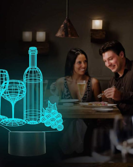 FULLOSUN Wine Bottle 3D Illusion Lamp, Bar Decoration Gifts Night Light for Xmas Holiday Birthday Gifts for Bar Shop Decor with Remote Control 16 Colors Changing + 4 Changing Mode + Dim Function - LeafyLoom