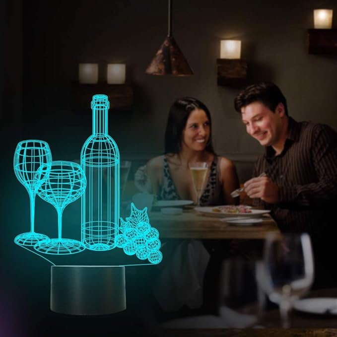 FULLOSUN Wine Bottle 3D Illusion Lamp, Bar Decoration Gifts Night Light for Xmas Holiday Birthday Gifts for Bar Shop Decor with Remote Control 16 Colors Changing + 4 Changing Mode + Dim Function - LeafyLoom