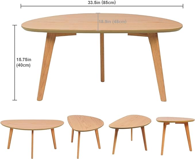 FIRMINANA Small Oval Coffee Table Mid Century Modern for Living Room Center Minimalist Display Coffe Table,Nature Wood,18.9" D x 33.47" W 15.75" H - LeafyLoom