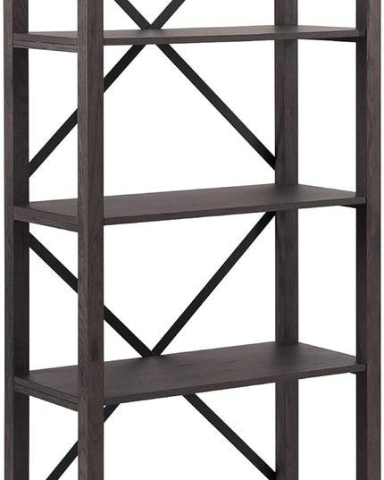 Walker Edison Andersen Urban Industrial Metal X-Back Bookshelf, 64 Inch, Sable Grey - LeafyLoom