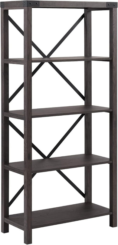 Walker Edison Andersen Urban Industrial Metal X-Back Bookshelf, 64 Inch, Sable Grey - LeafyLoom