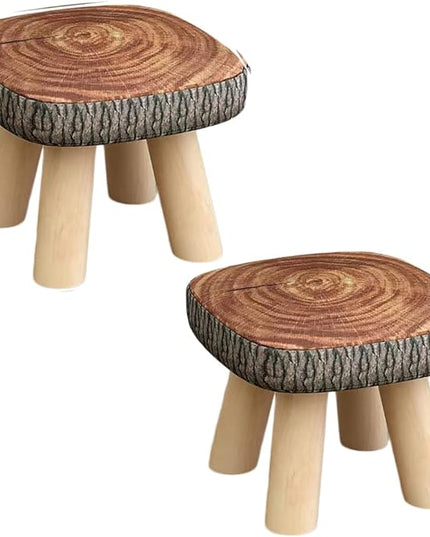2Pcs Solid Wood Stool Home Square Low Stool Cute Children's Sofa Stool Chair Fashion Cartoon Creative Small Stool for Kids and Adult, Changing Stool Coffee Stool, Bear 330lb (Tree Stump) - LeafyLoom