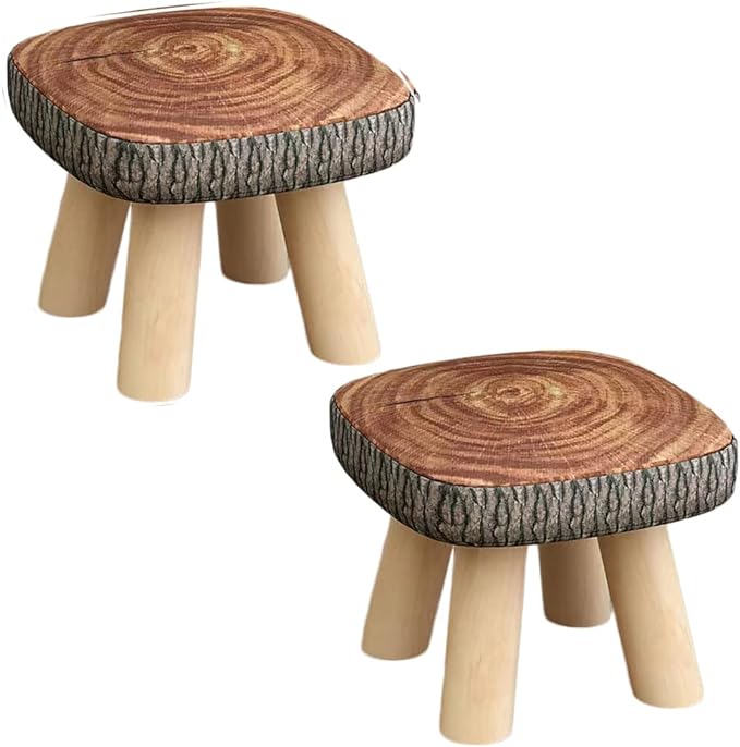 2Pcs Solid Wood Stool Home Square Low Stool Cute Children's Sofa Stool Chair Fashion Cartoon Creative Small Stool for Kids and Adult, Changing Stool Coffee Stool, Bear 330lb (Tree Stump) - LeafyLoom