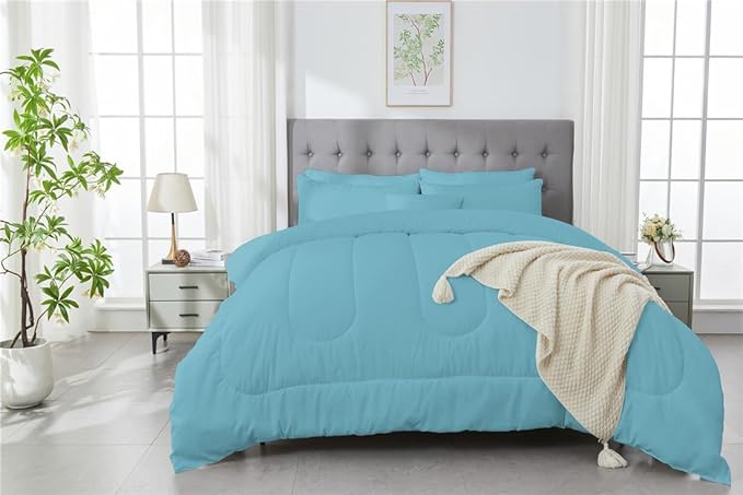 3 Piece Solid Color All Season Bedding Comforter Set Microfiber Soft Lightweight Bedding Set for Kids Teens Adults Room Decor with 1 Comforter and 2 Pillowcases Full - LeafyLoom