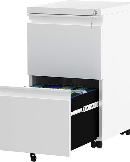 YITAHOME 2-Drawer Vertical File Cabinet with Lock, 20” Deep Mobile Metal Filing Cabinet for Legal/Letter Size, 20” Height Pre-Built Office Storage File Cabinet Except Wheels Under Desk - White - LeafyLoom