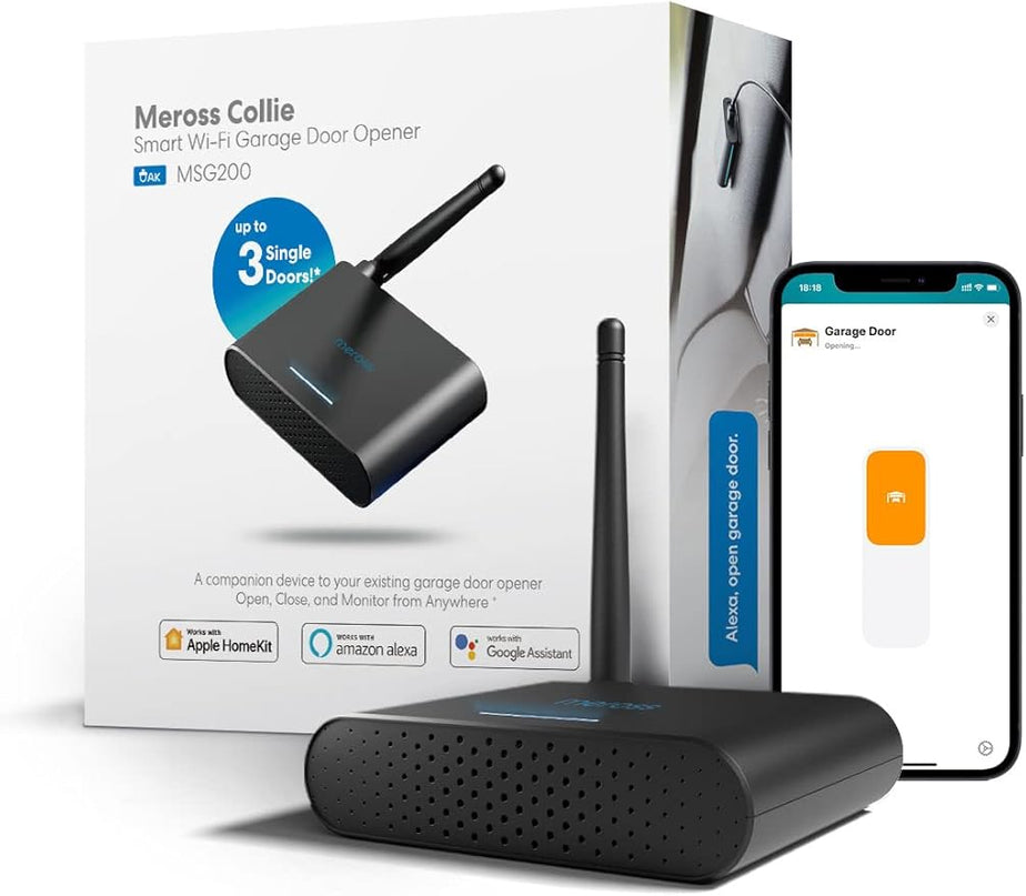 meross Smart Garage Door Opener Remote with External Antenna, Up to 3 Single Doors, Compatible with Apple HomeKit, Amazon Alexa, Google Assistant, SmartThings, App Control, No Hub Needed meross
