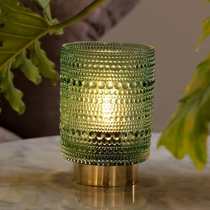 Battery Operated Cordless Lamp Timer,Decorative Table Lamp Battery Powered Lamp with LED Bulb,Decorative Bedside Lamp for Living Room,Bedside Lamp,Night Light (Green) - LeafyLoom