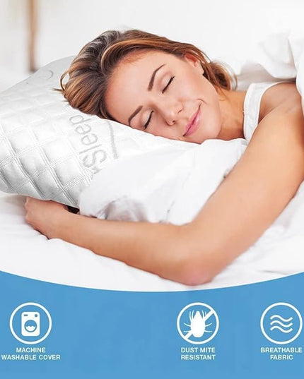 Dream Rite Shredded Memory Foam Pillow Series Luxury Adjustable Loft Home Pillow Hotel Collection Grade Washable Removable Cooling Bamboo Derived Rayon Cover- Queen 1 Pack - LeafyLoom