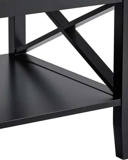 ChooChoo Oxford Coffee Table with Thicker Legs, Black Wood Coffee Table with Storage for Living Room - LeafyLoom