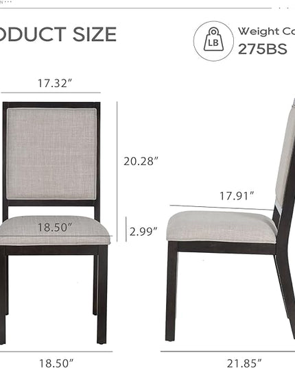 COLAMY Wood Dining Chairs Set of 2, Mid Century Modern Upholstered Kitchen Chairs,19 Inch Fabric Dining Chair with Back for Kitchen Dining Room,Brown - LeafyLoom