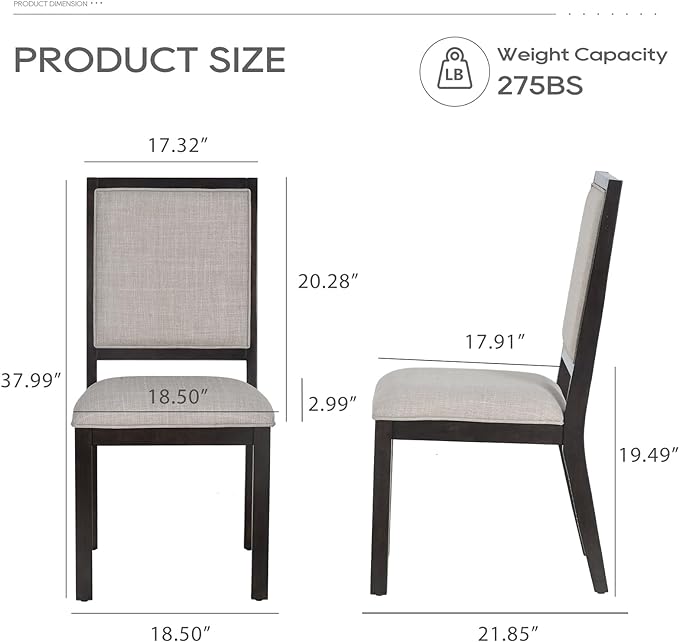 COLAMY Wood Dining Chairs Set of 4, Mid Century Modern Upholstered Kitchen Chairs,19 Inch Fabric Dining Chair with Back for Kitchen Dining Room,Brown - LeafyLoom