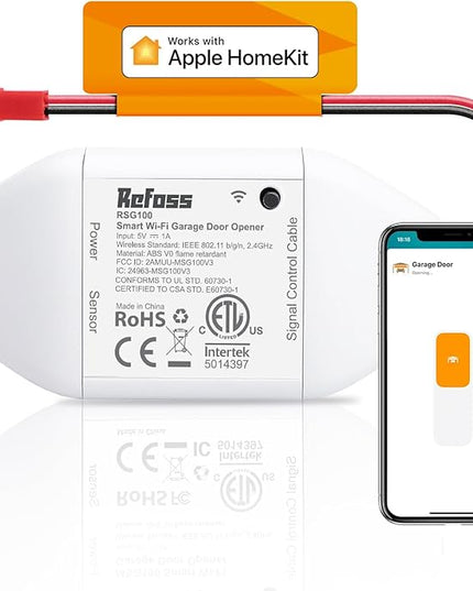 Smart Wi-Fi Garage Door Opener, Compatible with Apple HomeKit, Siri, Alexa & Google Assistant, Carplay, App Remote Control, Only Support 2.4GHz Networks Refoss