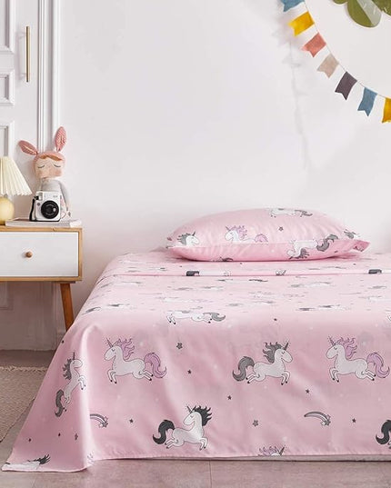 UOZZI BEDDING Bed in a Bag 6 Pieces Twin Size Unicorn Pink with Rainbow Star - Soft Microfiber, Reversible Bed Comforter Set (1 Comforter, 2 Pillow Shams, 1 Flat Sheet, 1 Fitted Sheet, 1 Pillowcases) - LeafyLoom