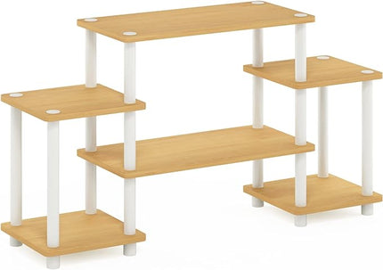 Furinno Turn-N-Tube No Tools Entertainment TV Stands, Beech/White, Square Corner - LeafyLoom