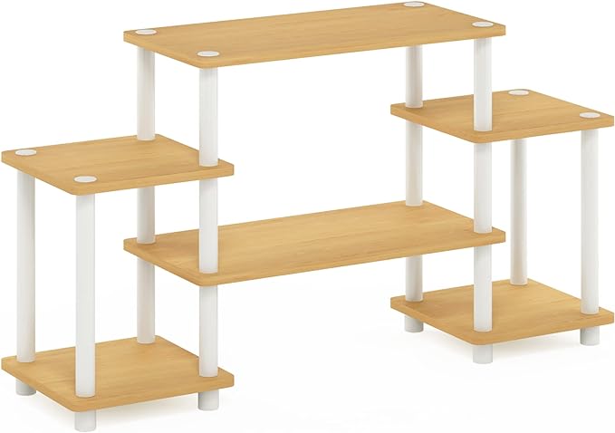 Furinno Turn-N-Tube No Tools Entertainment TV Stands, Beech/White, Square Corner - LeafyLoom