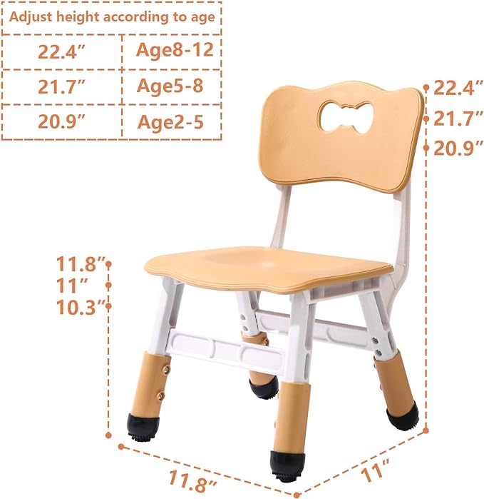 Adjustable Kid Chairs Indoor 3 Level Adjustable Suitable for Children Age 2-6. Maximum load-bearing 220LBS Suitable for Family Classroom and Nursery Child Seat Set (2-Pack-Beige) - LeafyLoom