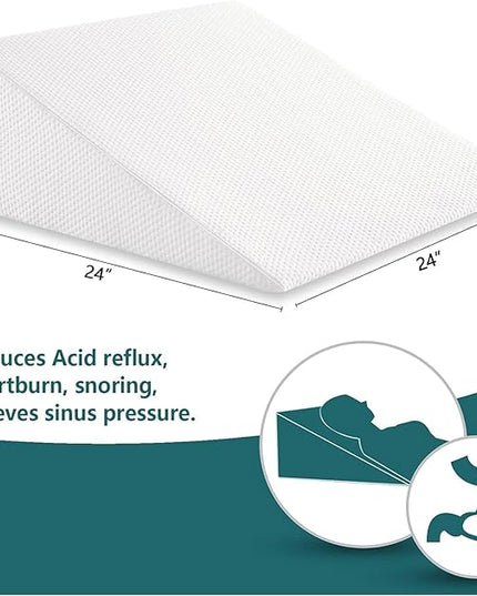Bed Wedge Pillows Leg Elevation Reading Pillow & Back Support Wedge Pillow - for Back and Legs Support, Back Pain, Leg Pain, Pregnancy, Neck and Shoulder Joint Pain, Sleeping (White, 10" x 24" x 24") - LeafyLoom