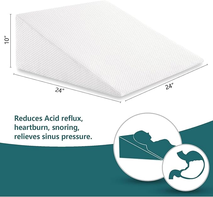 Bed Wedge Pillows Leg Elevation Reading Pillow & Back Support Wedge Pillow - for Back and Legs Support, Back Pain, Leg Pain, Pregnancy, Neck and Shoulder Joint Pain, Sleeping (White, 10" x 24" x 24") - LeafyLoom