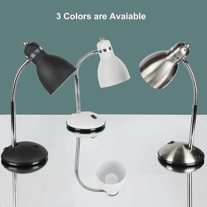 Desk Lamp with Flexible Gooseneck, Metal Table Lamp with 4W LED Bulb, Adjustable Eye-Care Reading Lamp for Bedside Reading, Studying, Computer and Hobbies (Sand Black) - LeafyLoom