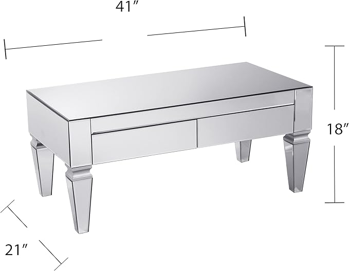 SEI Furniture Darien Contemporary Mirrored Rectangular, Rectangle Coffee Table, Silver - LeafyLoom