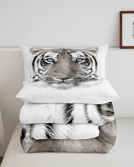 Erosebridal Boys Tiger Comforter Set King Size, Wild Animal Print Down Comforter for Boys Girls Teens Adult Bedroom, Grey Tiger Skin Duvet Insert Black White Stripe Bedding Comforters for Bedroom - LeafyLoom