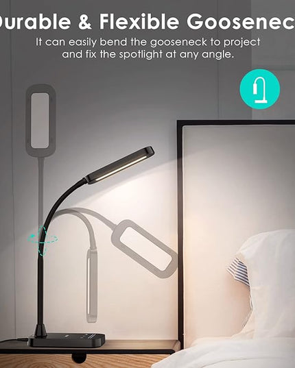 LASTAR LED Desk Lamp, 12W Flexible Gooseneck Table Lamp, Office Desk Light with Night Light, USB Port, Touch Control, 5 Color Temperatures & 7 Brightness Levels, Memory Function for Home Office - LeafyLoom