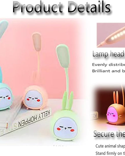 Cute Bunny Desk Lamp, Portable LED Desk Lamps with Night Light,Rabbit Foldable USB Rechargeable Reading Light for Children Boys Girls Study (Blue) - LeafyLoom