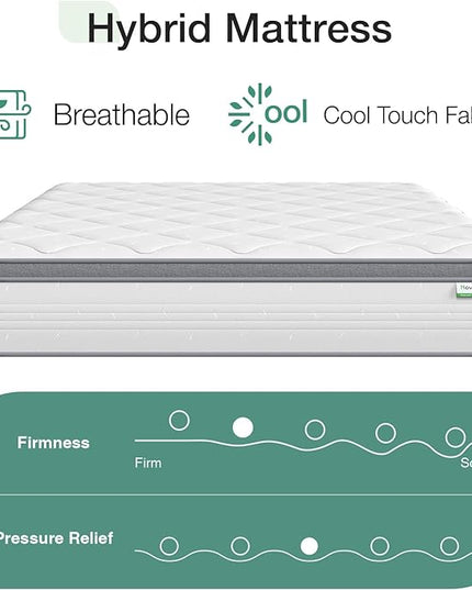 Novilla Full Mattress, 10 Inch Hybrid Full Mattress in a Box, Pocket Innerspring Pillow Top Mattress Full for Motion Isolation, Pressure Relief & Enhanced Edge Support, Medium Firm Feel - LeafyLoom